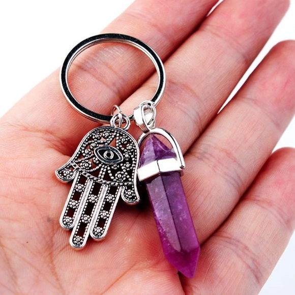 Accessories - Pink Quartz Hamsa Hand Keychain
